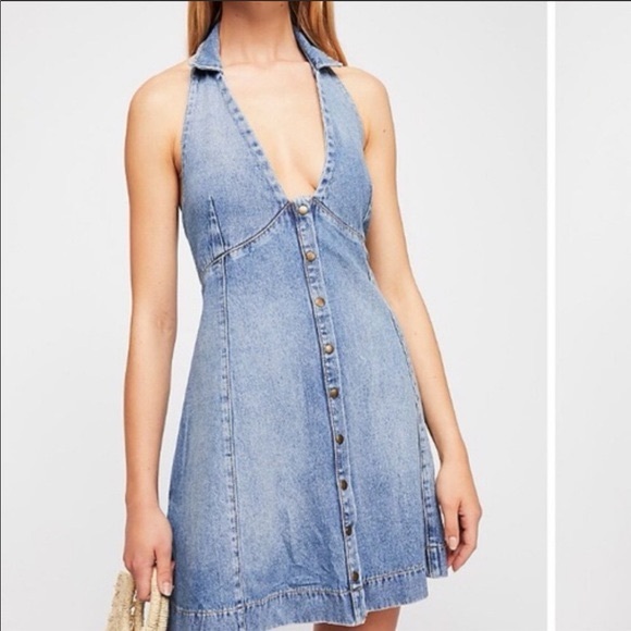 Free People denim halter dress - Picture 1 of 2